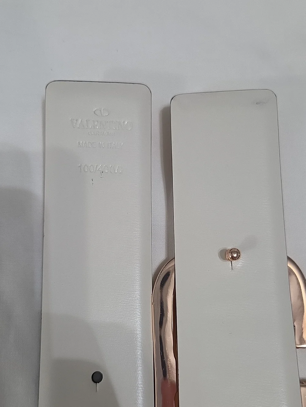 Valentino Garavani Cream White Belt with Rose Gold Sparkle Buckle